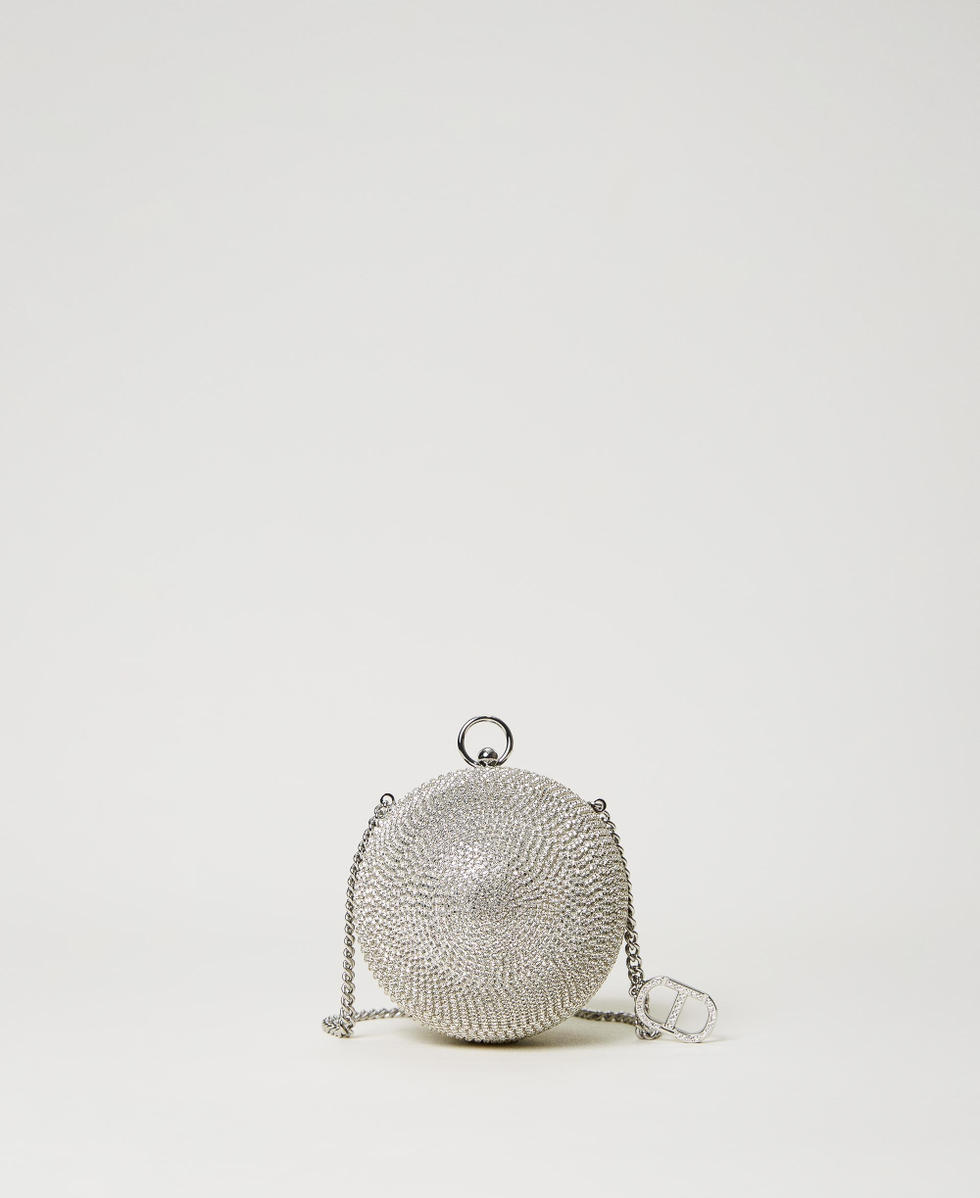 Kugelförmige Clutch Bag mit Strasssteinbesatz Frau, Silber