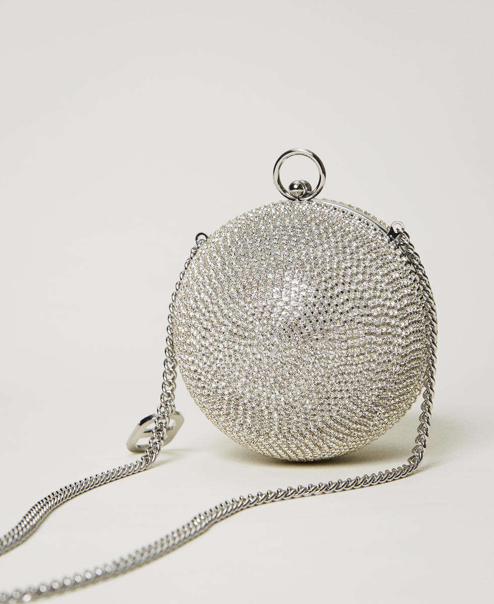 Kugelförmige Clutch Bag mit Strasssteinbesatz Frau, Silber