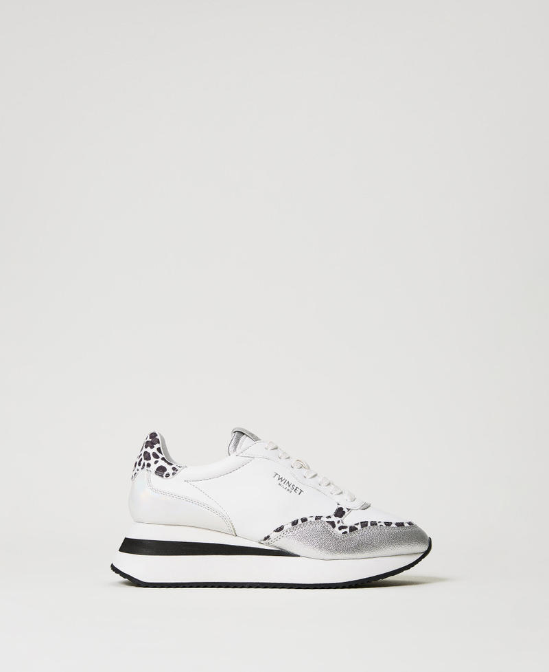 Sneakers wedge con inserto animalier Bicolor Bianco "Ottico" / Leopard Donna 231TCP012-01
