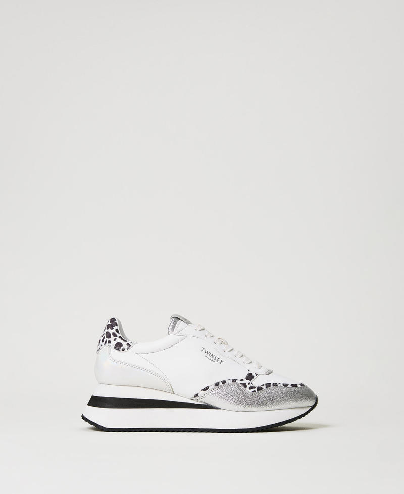 Wedge trainers with animal print insert Two-tone “Optical” White / Leopard Woman 231TCP012_10379_01