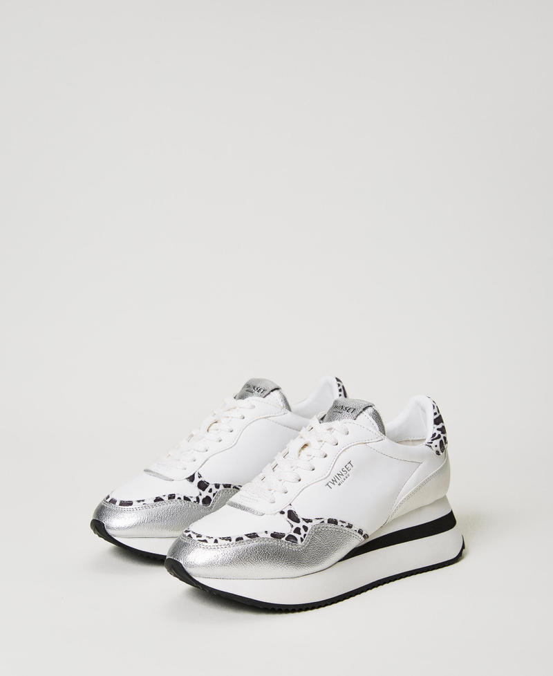 Wedge trainers with animal print insert Two-tone “Optical” White / Leopard Woman 231TCP012_10379_02