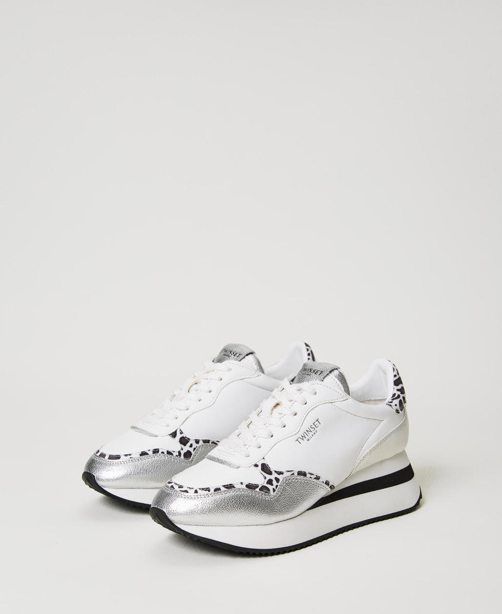 Wedge trainers with animal print insert Woman White TWINSET Milano