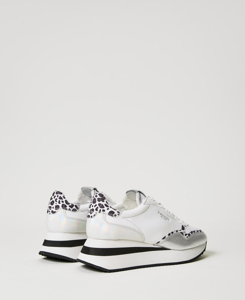 Wedge trainers with animal print insert Two-tone “Optical” White / Leopard Woman 231TCP012_10379_03