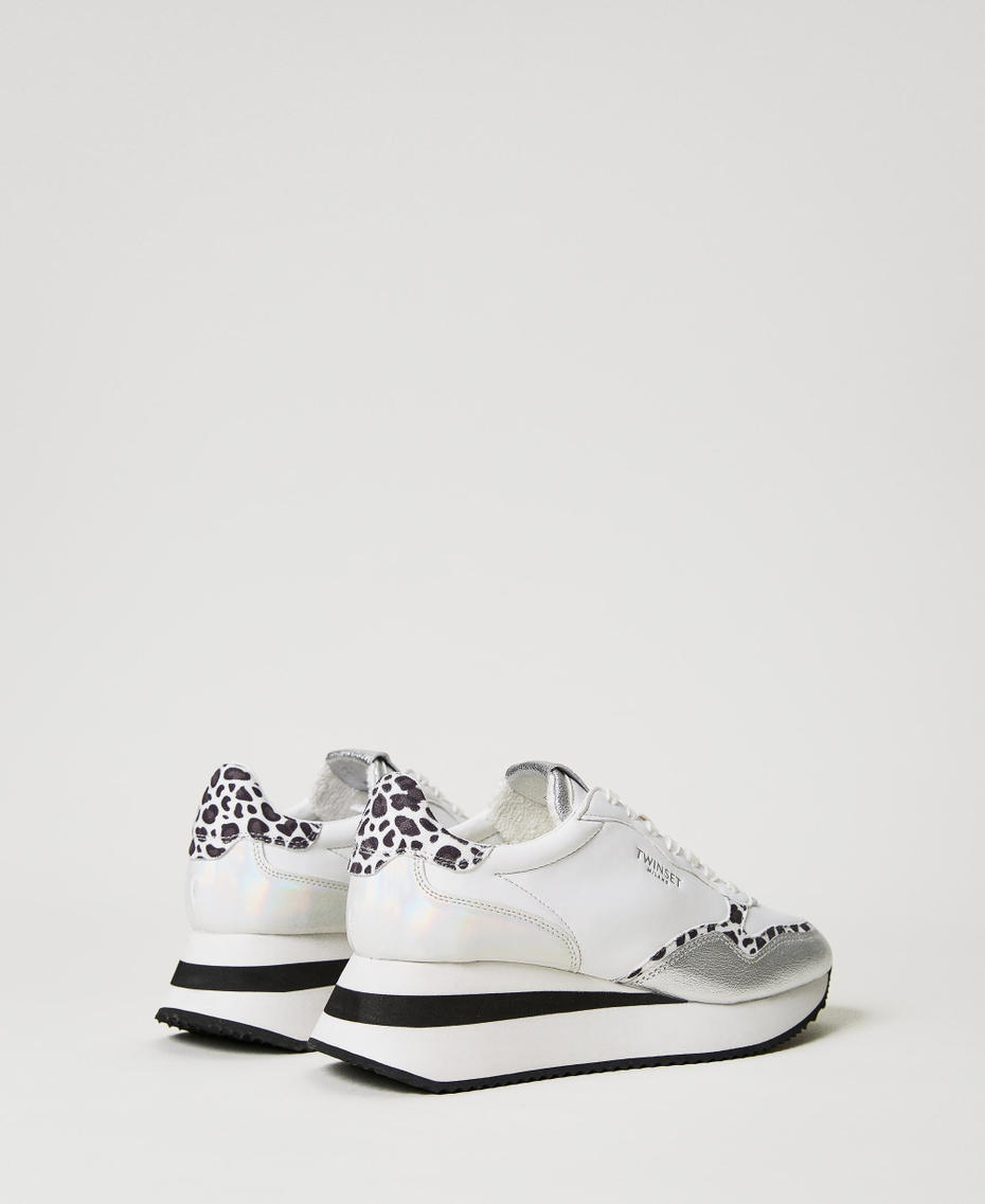 Wedge trainers with animal print insert Two-tone “Optical” White / Leopard Woman 231TCP012_10379_03