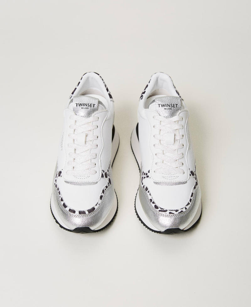 Sneakers wedge con inserción animal print Bicolor Blanco «Óptico» / Leopard Mujer 231TCP012-04
