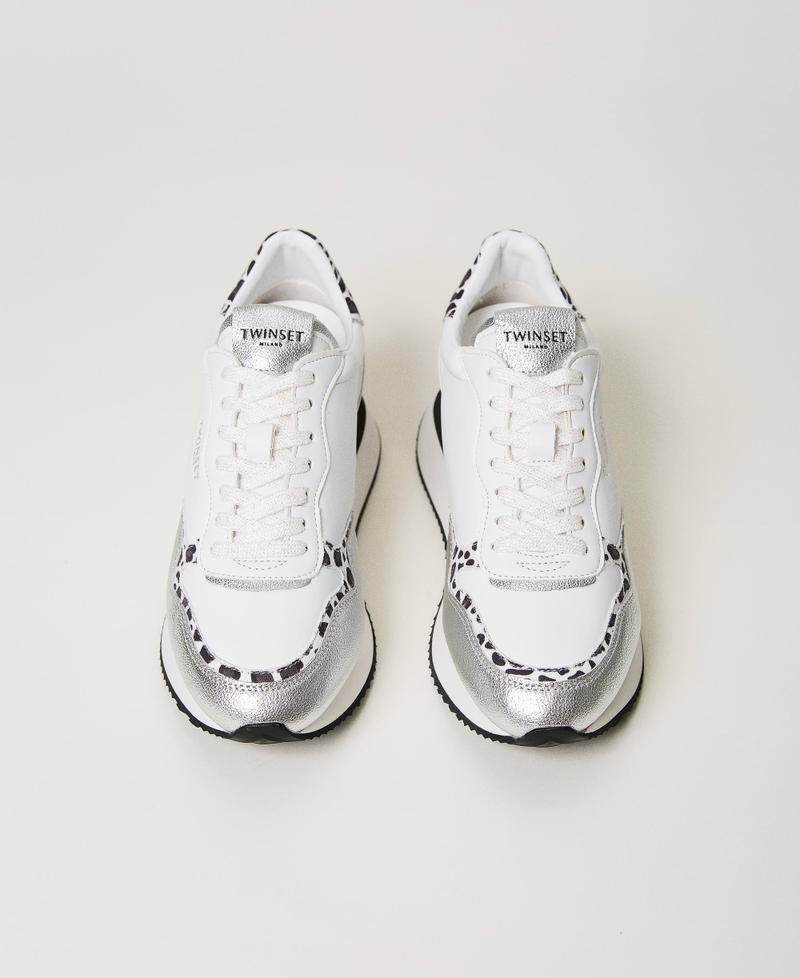 Wedge trainers with animal print insert Two-tone “Optical” White / Leopard Woman 231TCP012_10379_04