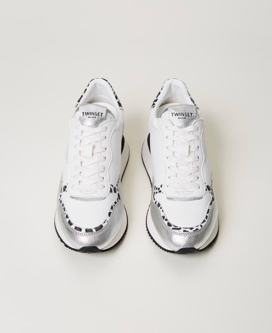 Wedge trainers with animal print insert Two-tone “Optical” White / Leopard Woman 231TCP012_10379_04
