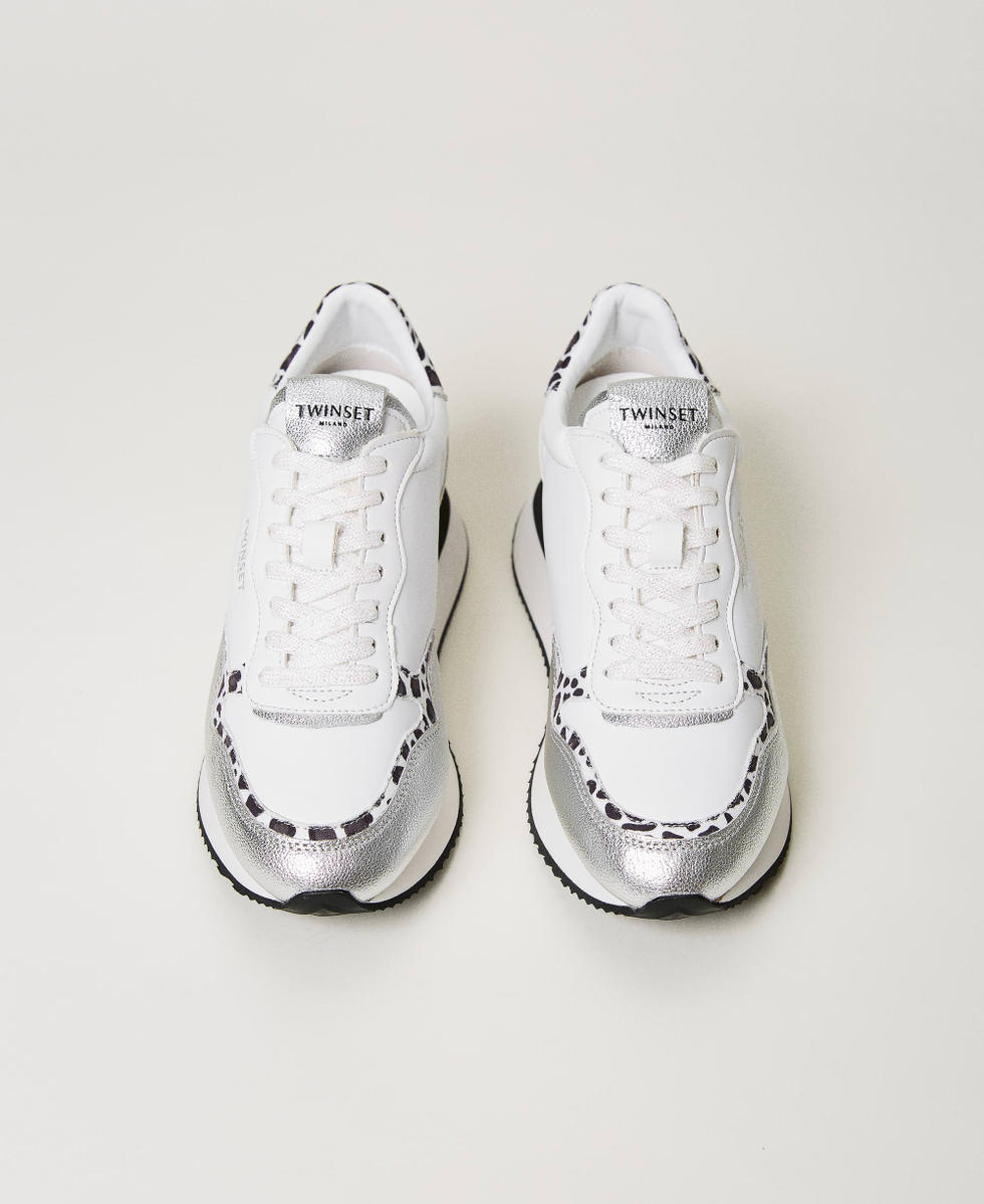 Wedge trainers with animal print insert Woman White TWINSET Milano