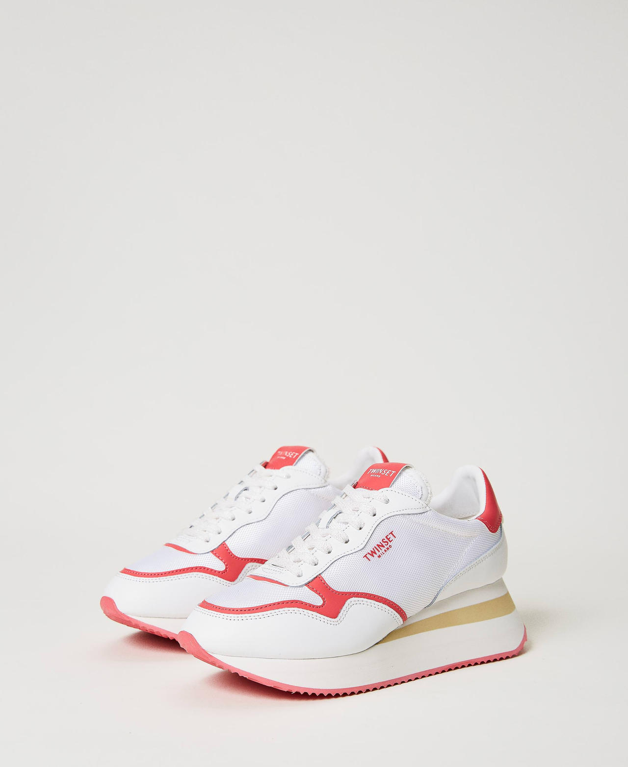 Sneakers wedge con inserciones en contraste Bicolor Blanco Óptico / Fucsia "Azalea" Mujer 231TCP018-02