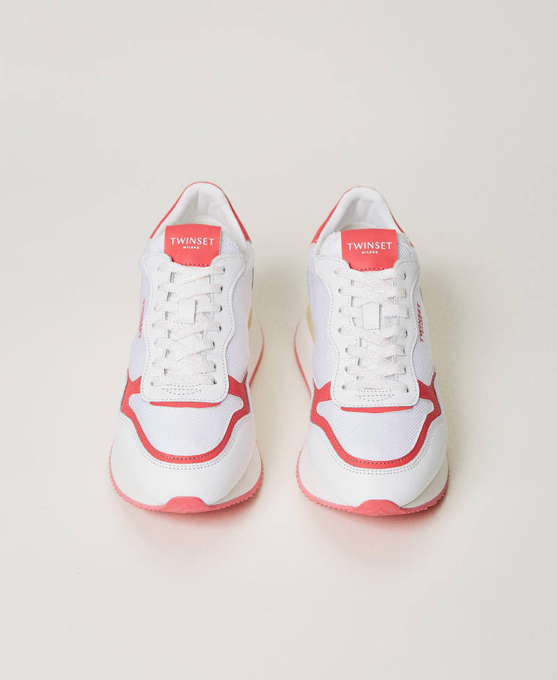 Sneakers wedge con inserciones en contraste Bicolor Blanco Óptico / Fucsia "Azalea" Mujer 231TCP018-04