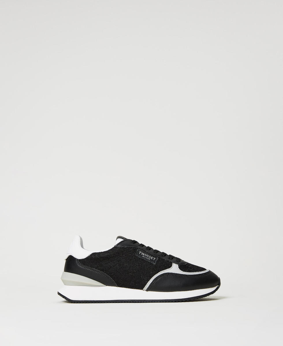 Sneakers mit Spitzen Inserts Frau Schwarz TWINSET Milano