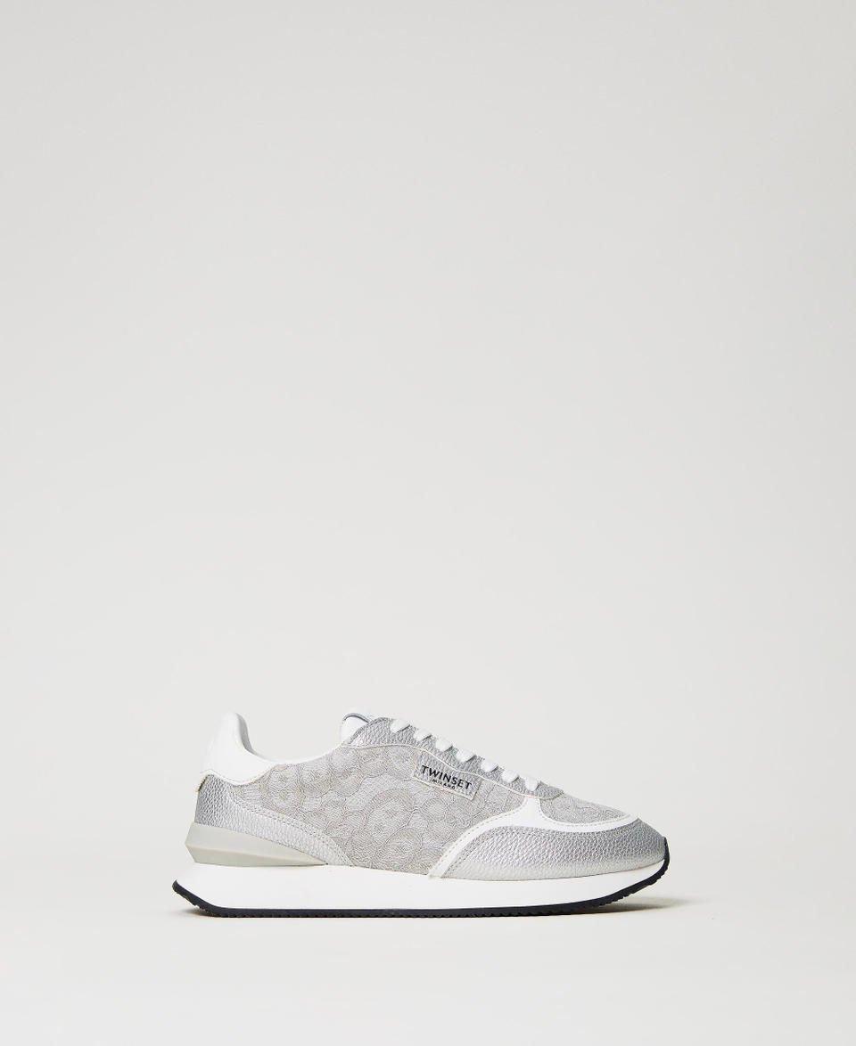 Trainers with lace inserts Silver Woman 231TCP040_00995_01