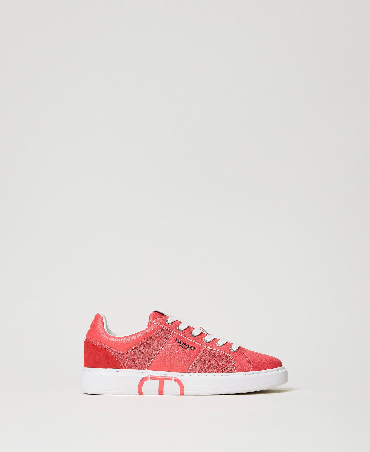 Sneakers mit Spitzeneins&auml;tzen und Oval T-Logo Rosa Azalee Frau 231TCP042_00453_01