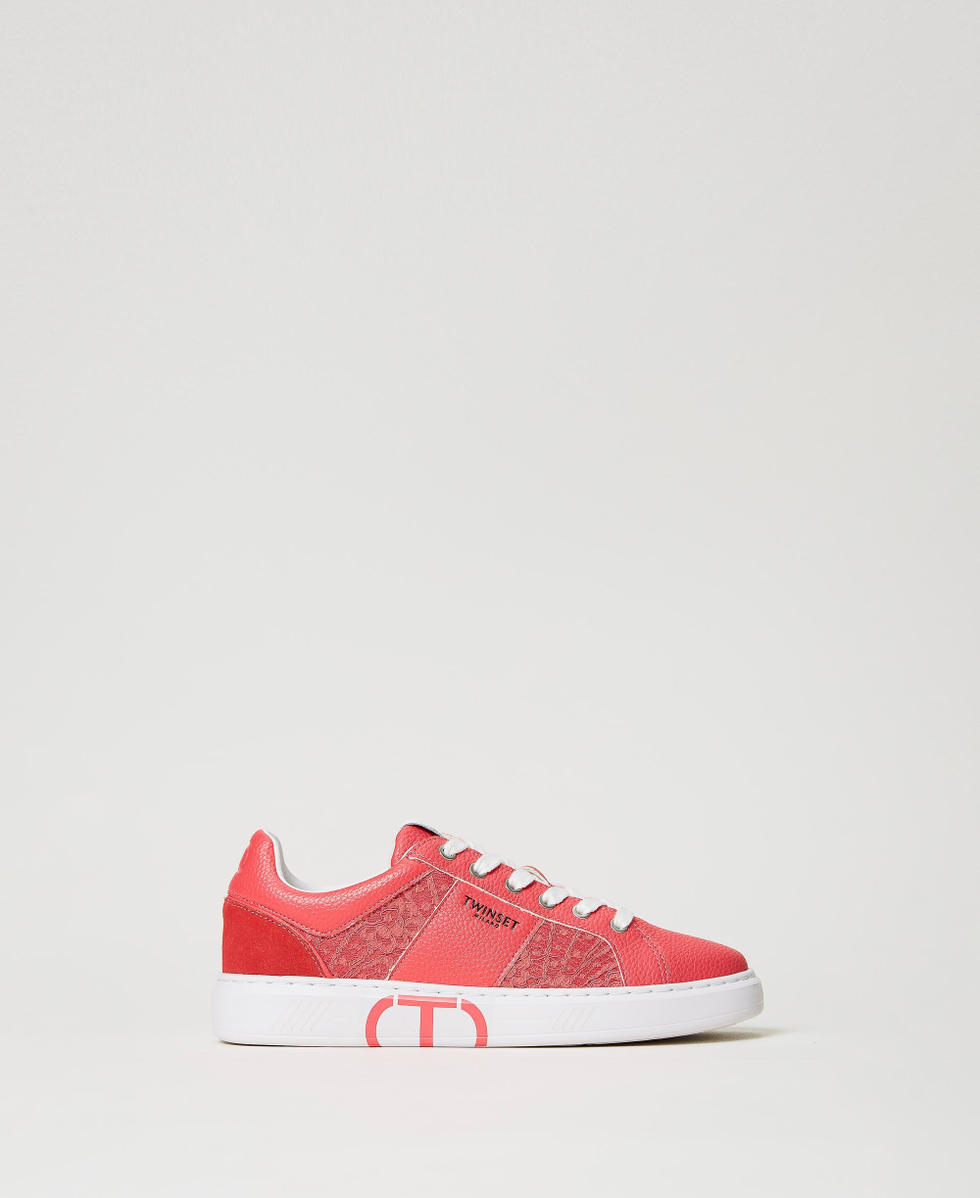 Trainers with lace inserts and Oval T Azalea Pink Woman 231TCP042_00453_01