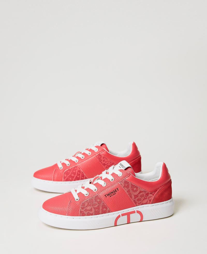 Trainers with lace inserts and Oval T Azalea Pink Woman 231TCP042-02