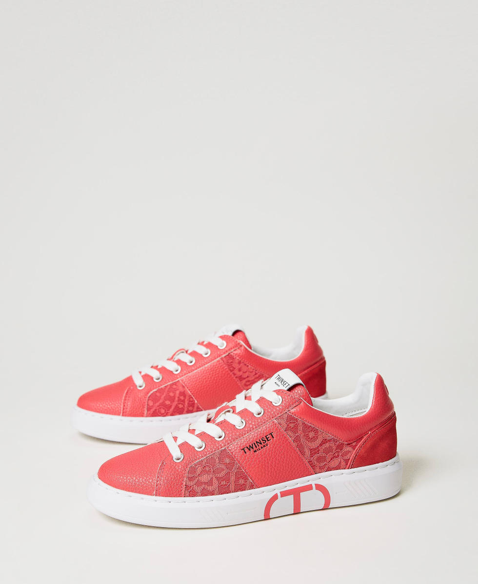 Trainers with lace inserts and Oval T Azalea Pink Woman 231TCP042_00453_02