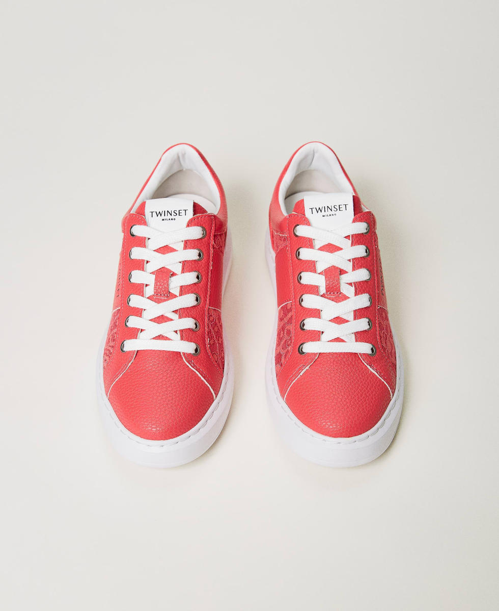 Trainers with lace inserts and Oval T Azalea Pink Woman 231TCP042_00453_04