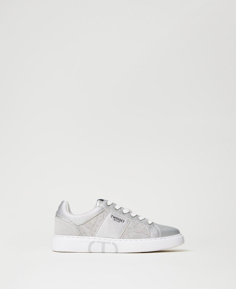 Trainers with lace inserts and Oval T Silver Woman 231TCP042_00995_01