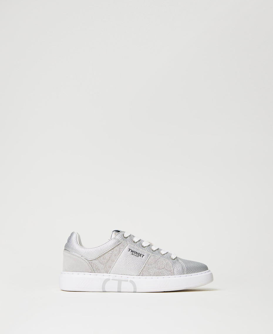 Trainers with lace inserts and Oval T Silver Woman 231TCP042_00995_01