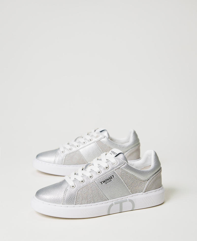 Trainers with lace inserts and Oval T Silver Woman 231TCP042_00995_02