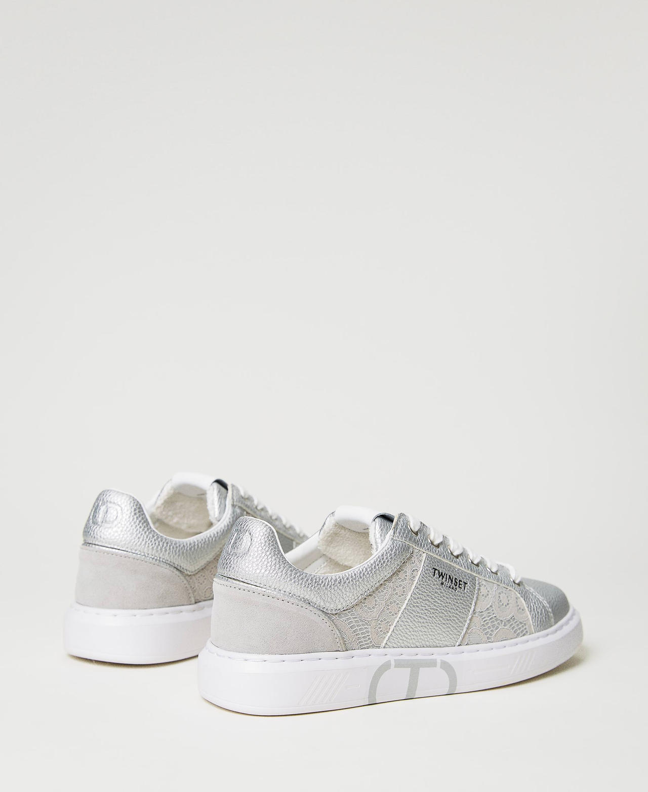 Trainers with lace inserts and Oval T Silver Woman 231TCP042_00995_03