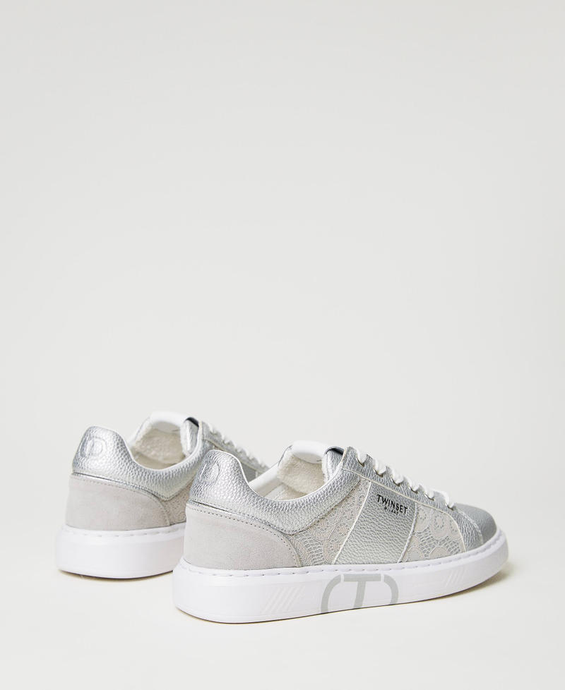 Trainers with lace inserts and Oval T Silver Woman 231TCP042_00995_03