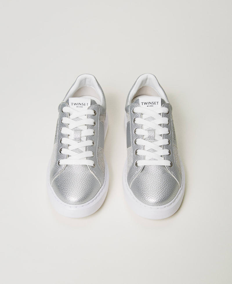 Trainers with lace inserts and Oval T Silver Woman 231TCP042_00995_04