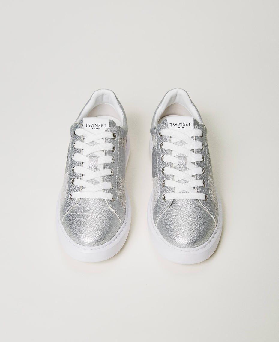Trainers with lace inserts and Oval T Silver Woman 231TCP042_00995_04