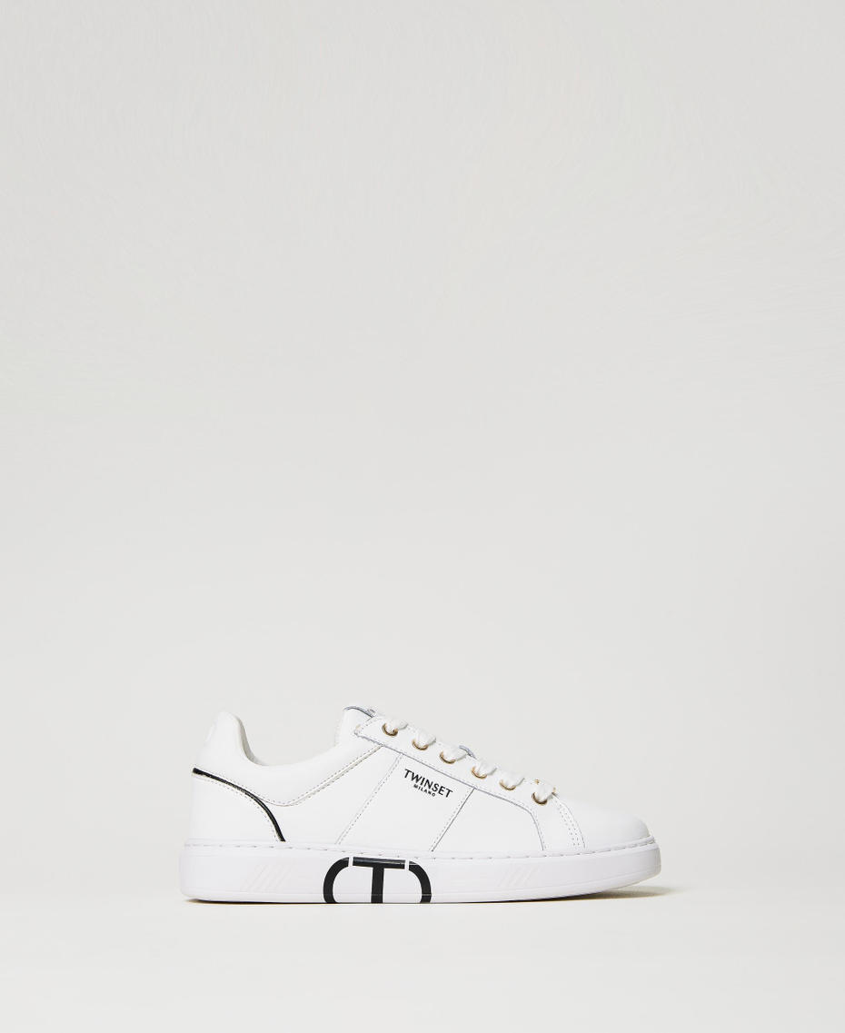 Trainers with Oval T logo Two-tone Optical White / Black Woman 231TCP070_01870_01
