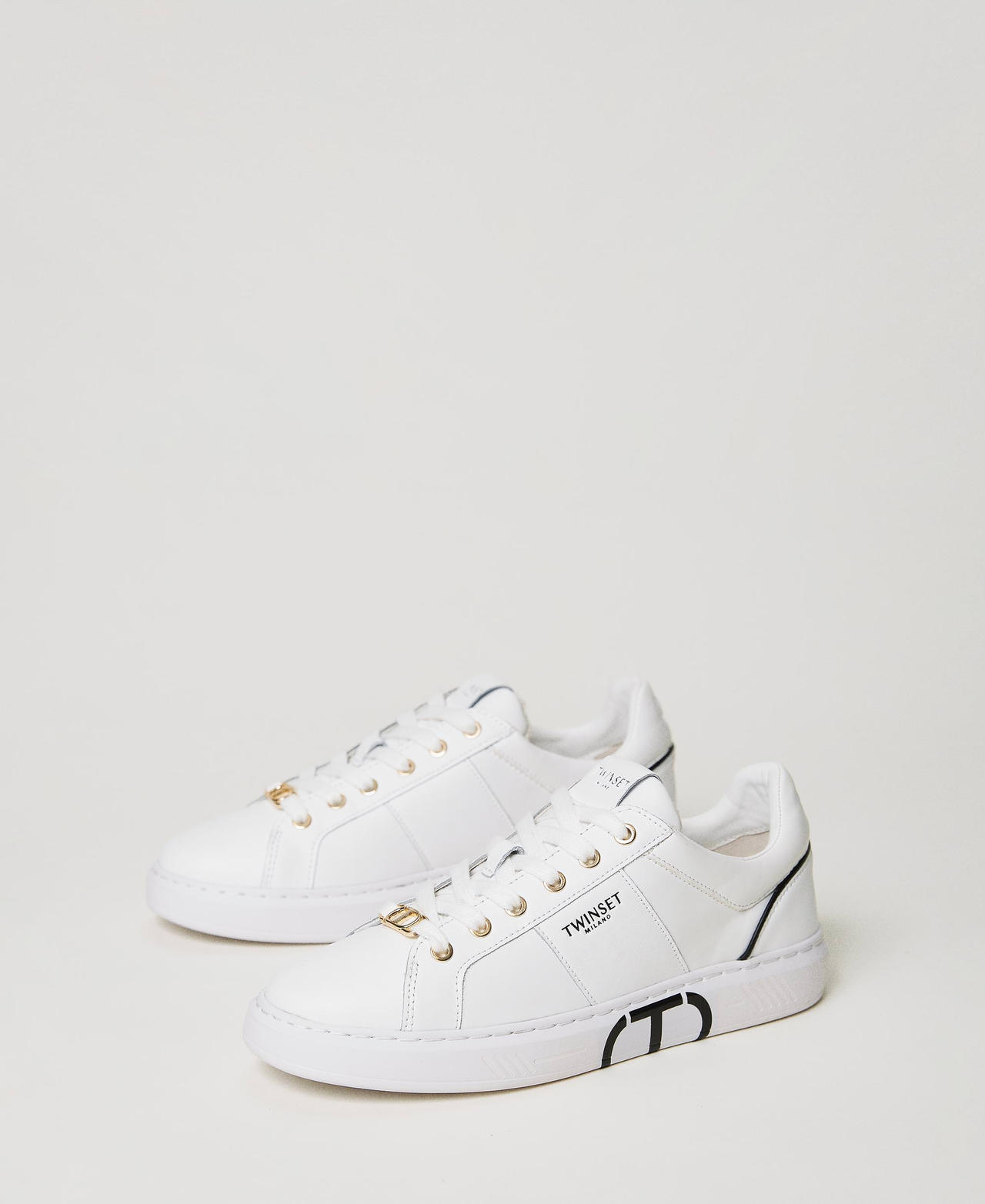 Trainers with Oval T logo Two-tone Optical White / Black Woman 231TCP070_01870_02