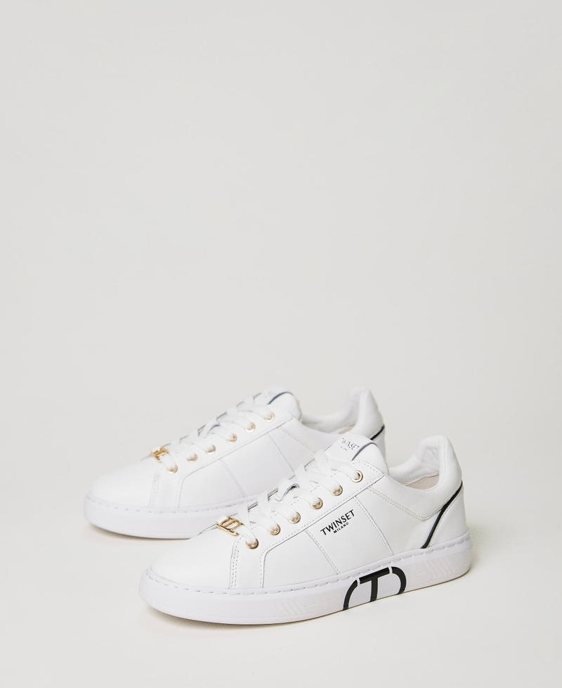 Trainers with Oval T logo Two-tone Optical White / Black Woman 231TCP070_01870_02