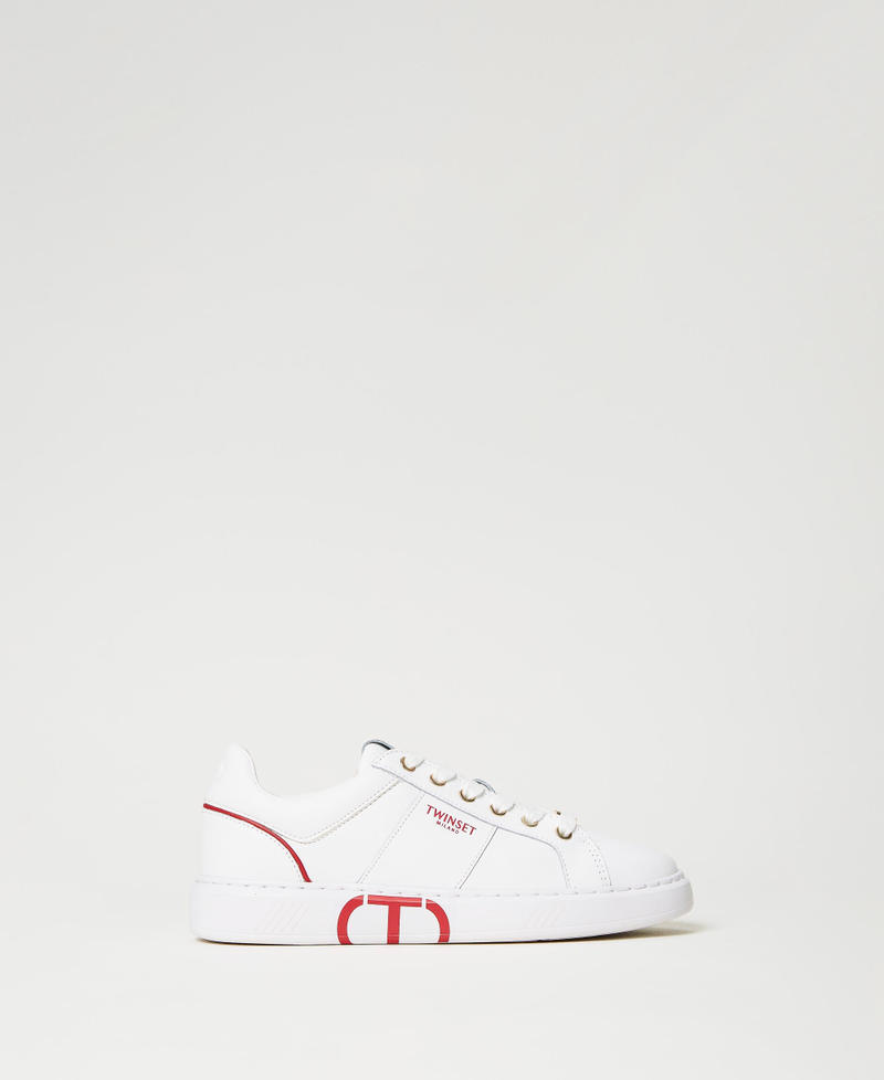 Sneakers con logotipo Oval T Bicolor Blanco Óptico / Rojo "Amapola" Mujer 231TCP070-01