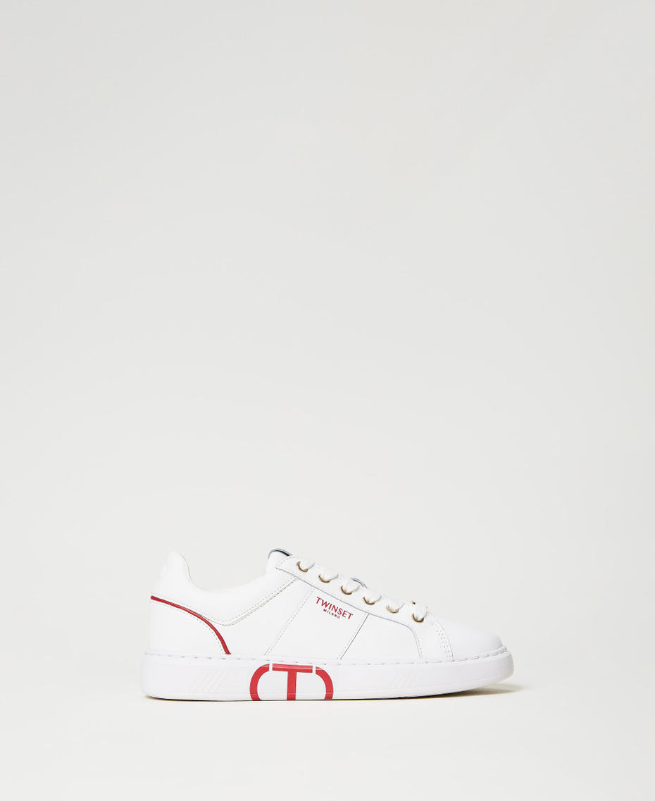 Sneakers con logotipo Oval T Bicolor Blanco Óptico / Rojo "Amapola" Mujer 231TCP070-01