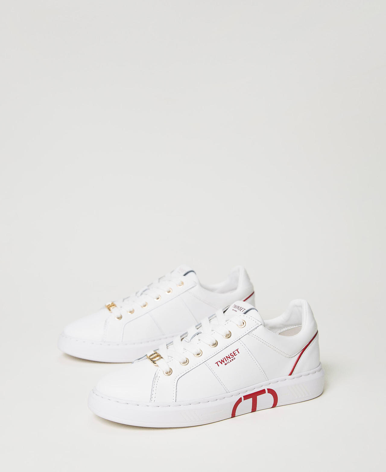 Trainers with Oval T logo Two-tone Optical White / "Poppy" Red Woman 231TCP070-02