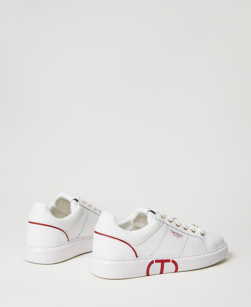 Sneakers con logotipo Oval T Bicolor Blanco Óptico / Rojo "Amapola" Mujer 231TCP070-03