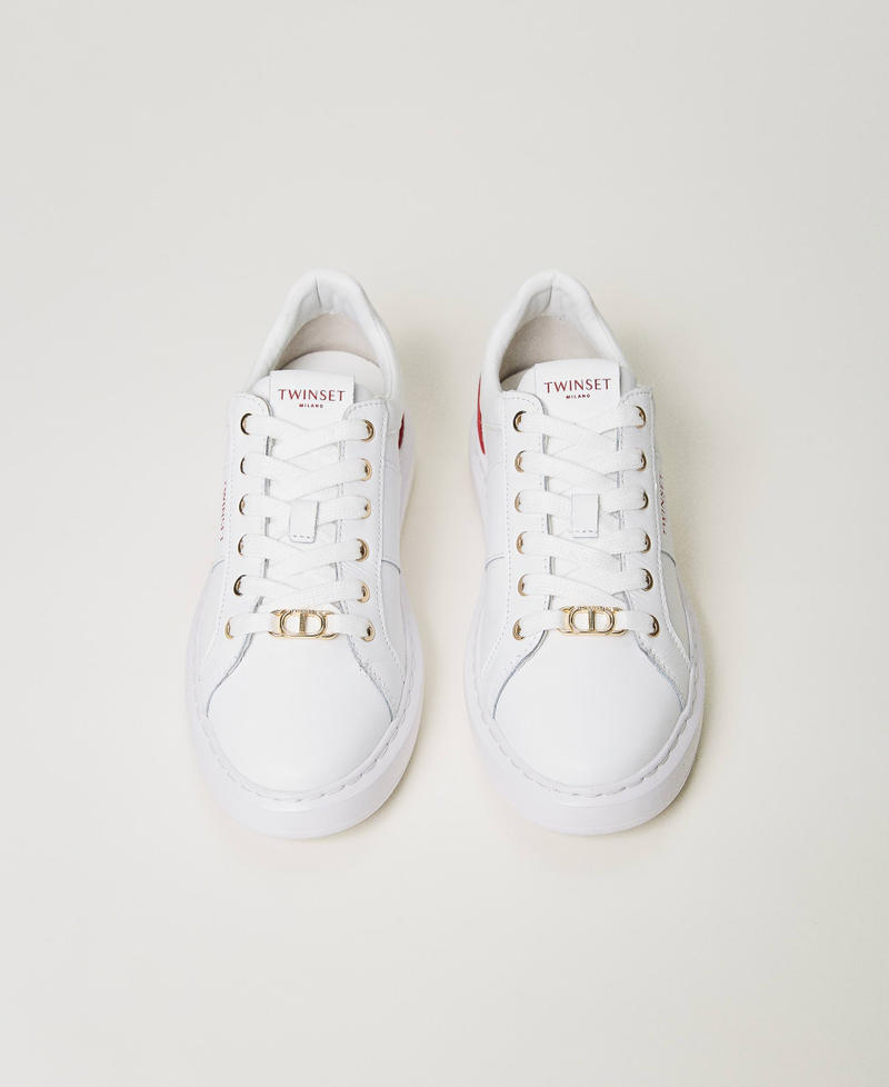 Sneakers con logotipo Oval T Bicolor Blanco Óptico / Rojo "Amapola" Mujer 231TCP070-04
