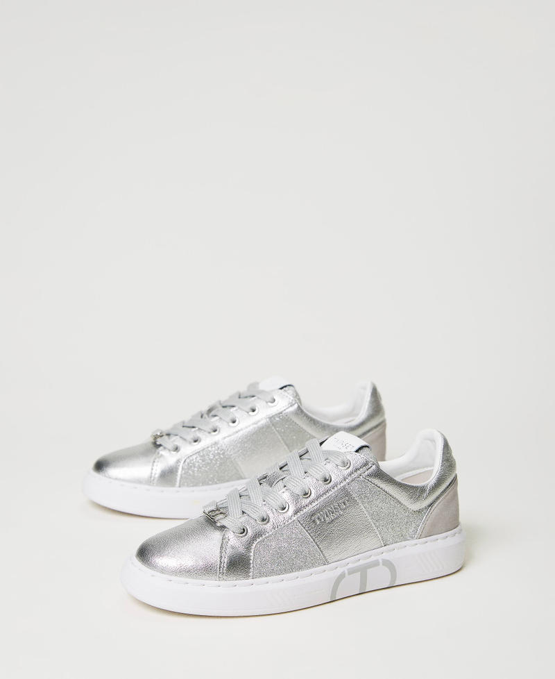 Sneakers laminate con inserti glitter Silver Donna 231TCP072-02
