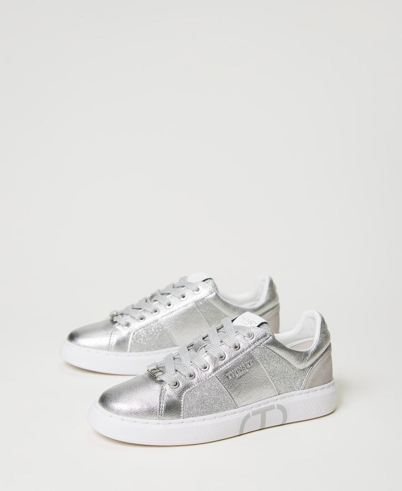 Laminated trainers with glitter inserts