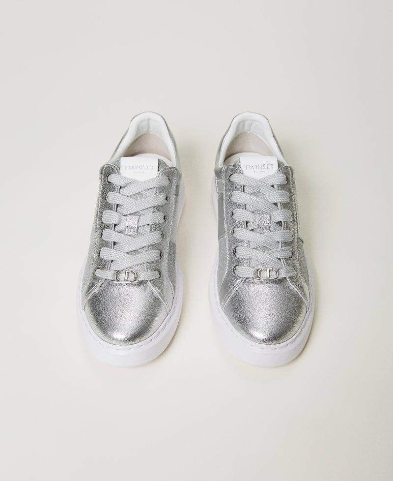 Sneakers laminate con inserti glitter Silver Donna 231TCP072-04