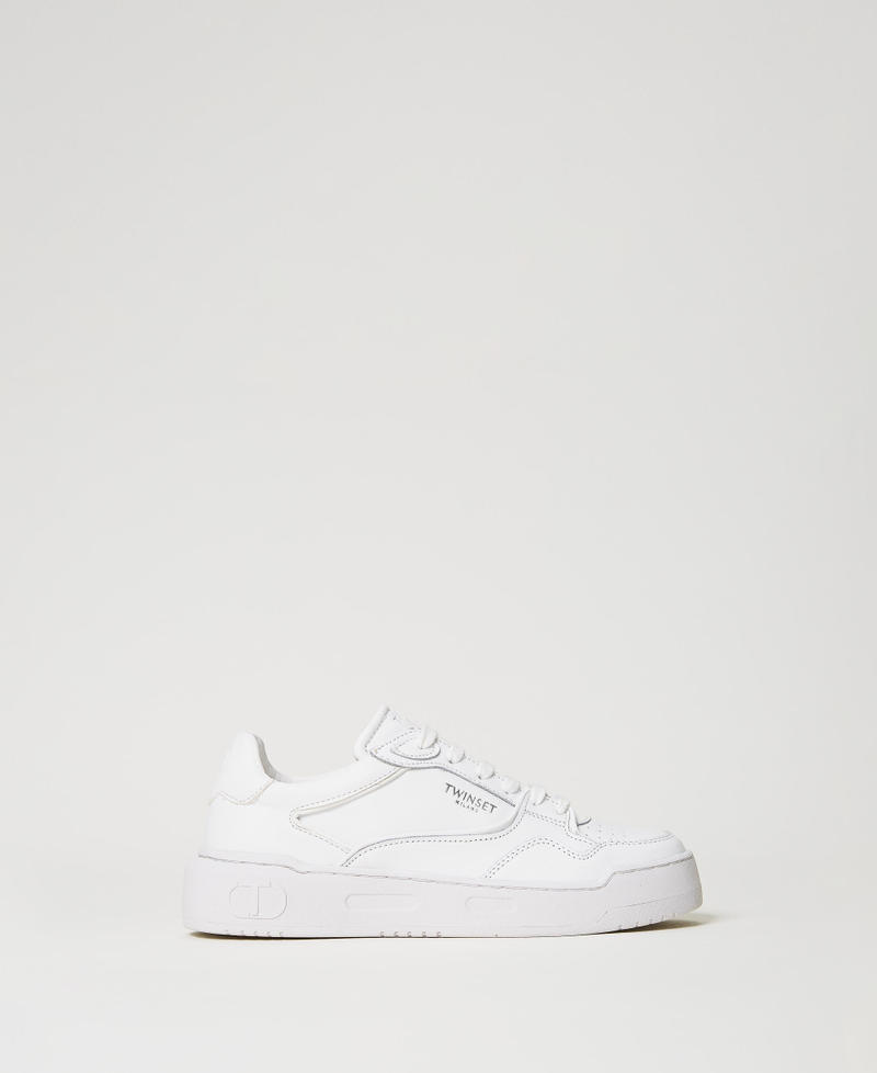 0090~Lace Up ICON Leather Sneakers with Printed Logo main image 1