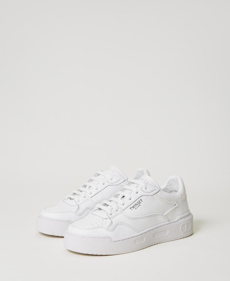 0090~Lace Up ICON Leather Sneakers with Printed Logo main image 0