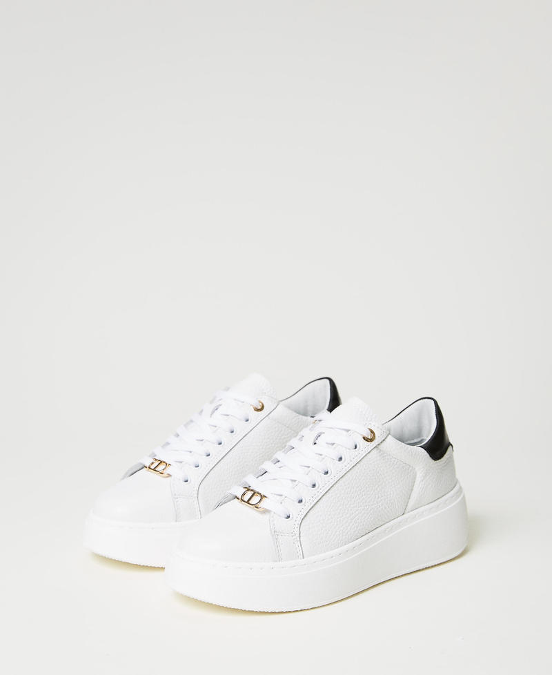 Leather trainers with contrasting heel Two-tone Optical White / Black Woman 231TCP110_01870_02
