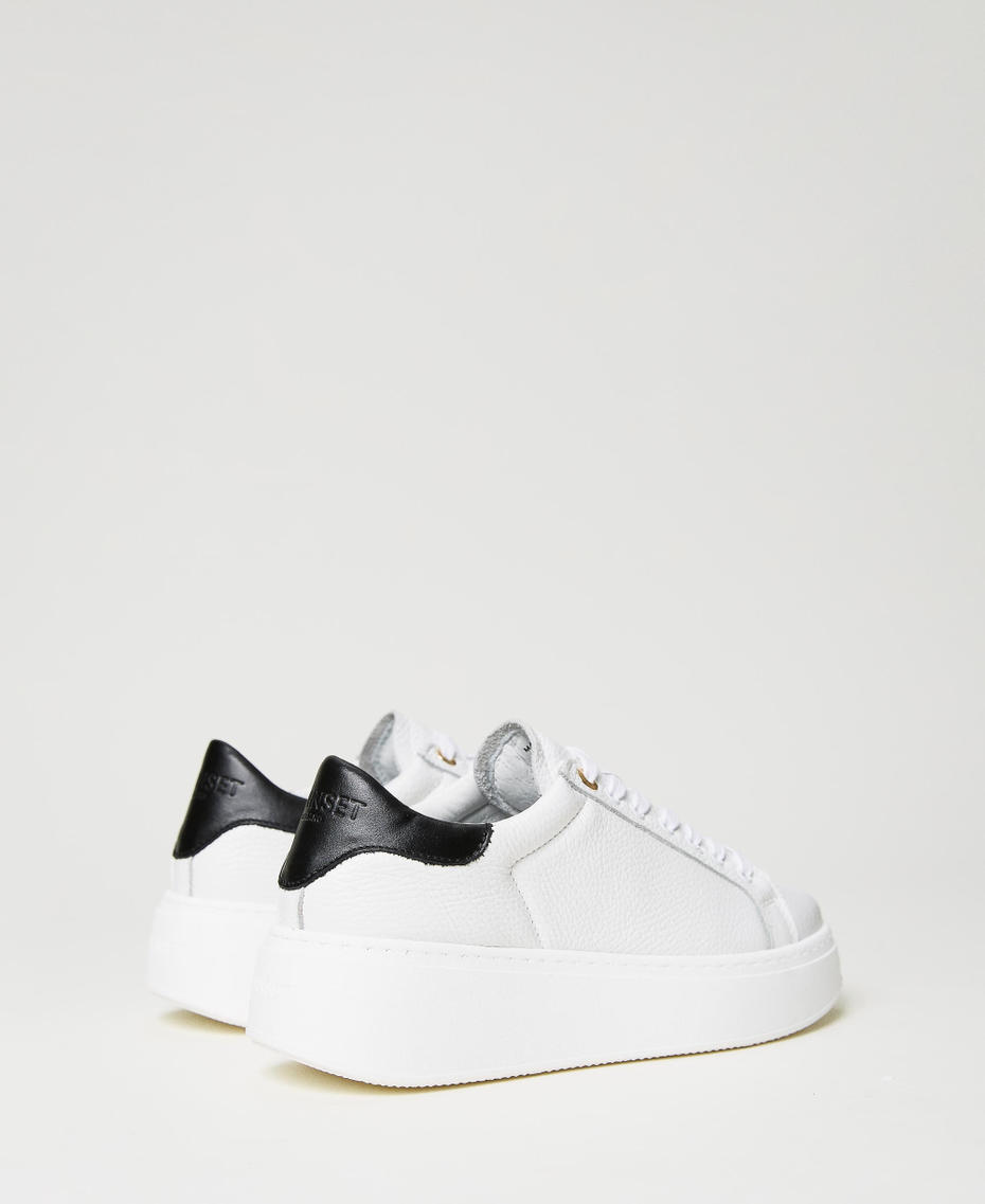 Leather trainers with contrasting heel Two-tone Optical White / Black Woman 231TCP110_01870_03