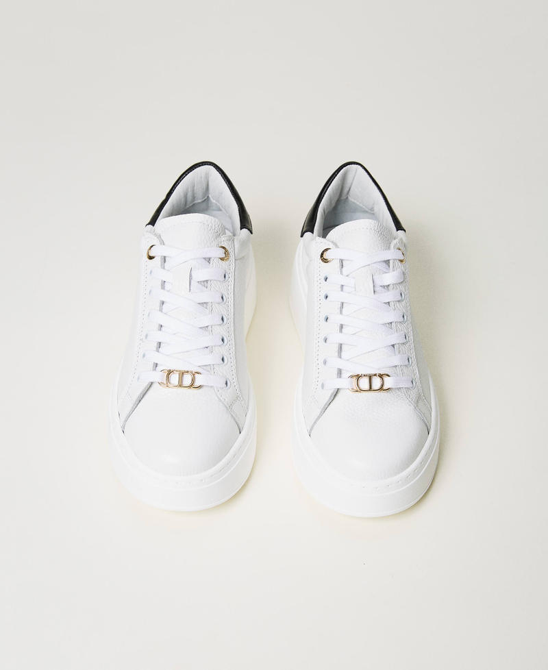 Leather trainers with contrasting heel Two-tone Optical White / Black Woman 231TCP110_01870_04
