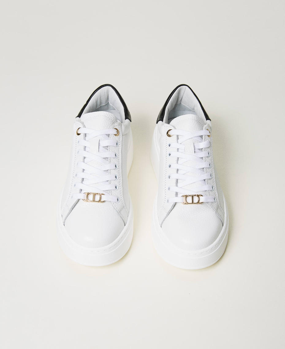 Leather trainers with contrasting heel Two-tone Optical White / Black Woman 231TCP110_01870_04