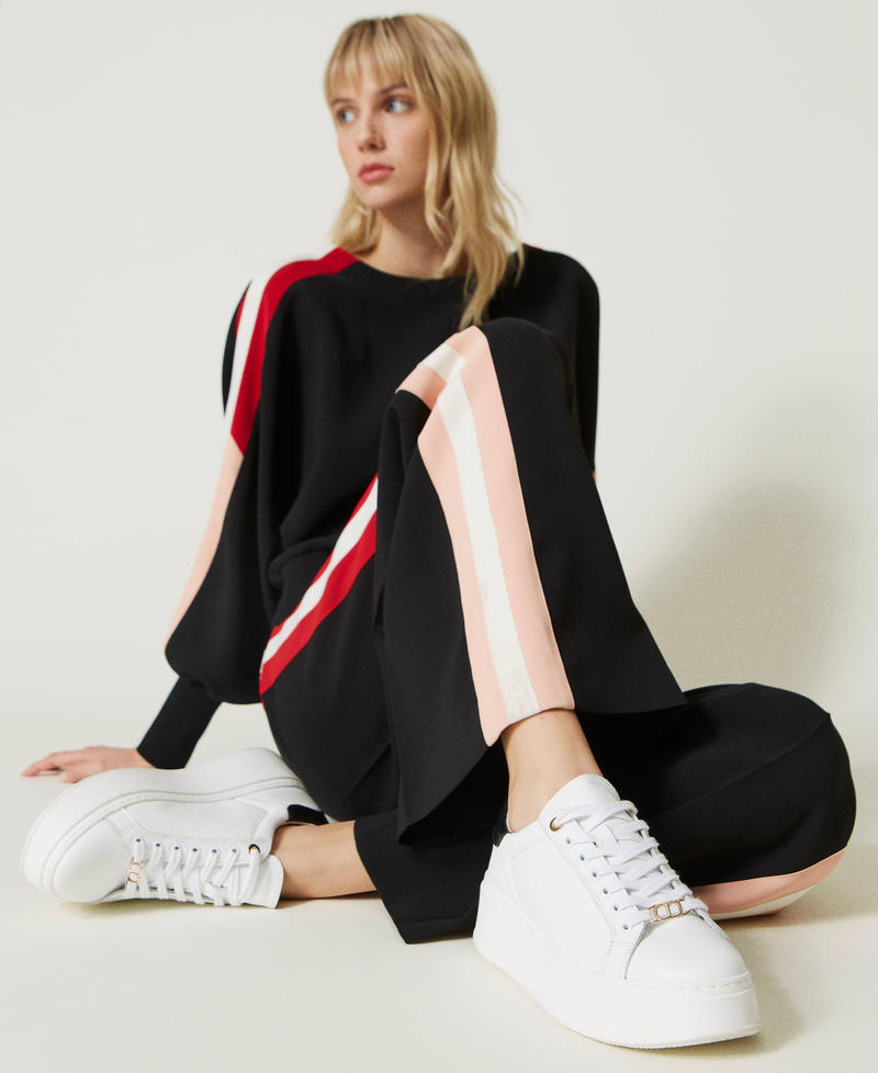 Leather trainers with contrasting heel Two-tone Optical White / Black Woman 231TCP110_01870_0S