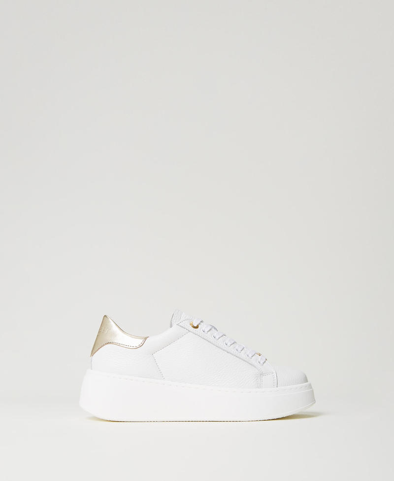 Sneakers in pelle con retro a contrasto Bicolor Bianco Ottico / Oro Donna 231TCP110_07049_01