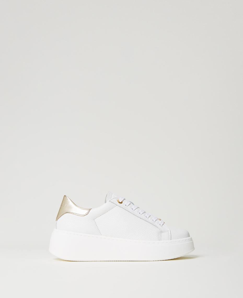 Leather trainers with contrasting heel Two-tone Optical White / Black Woman 231TCP110-01