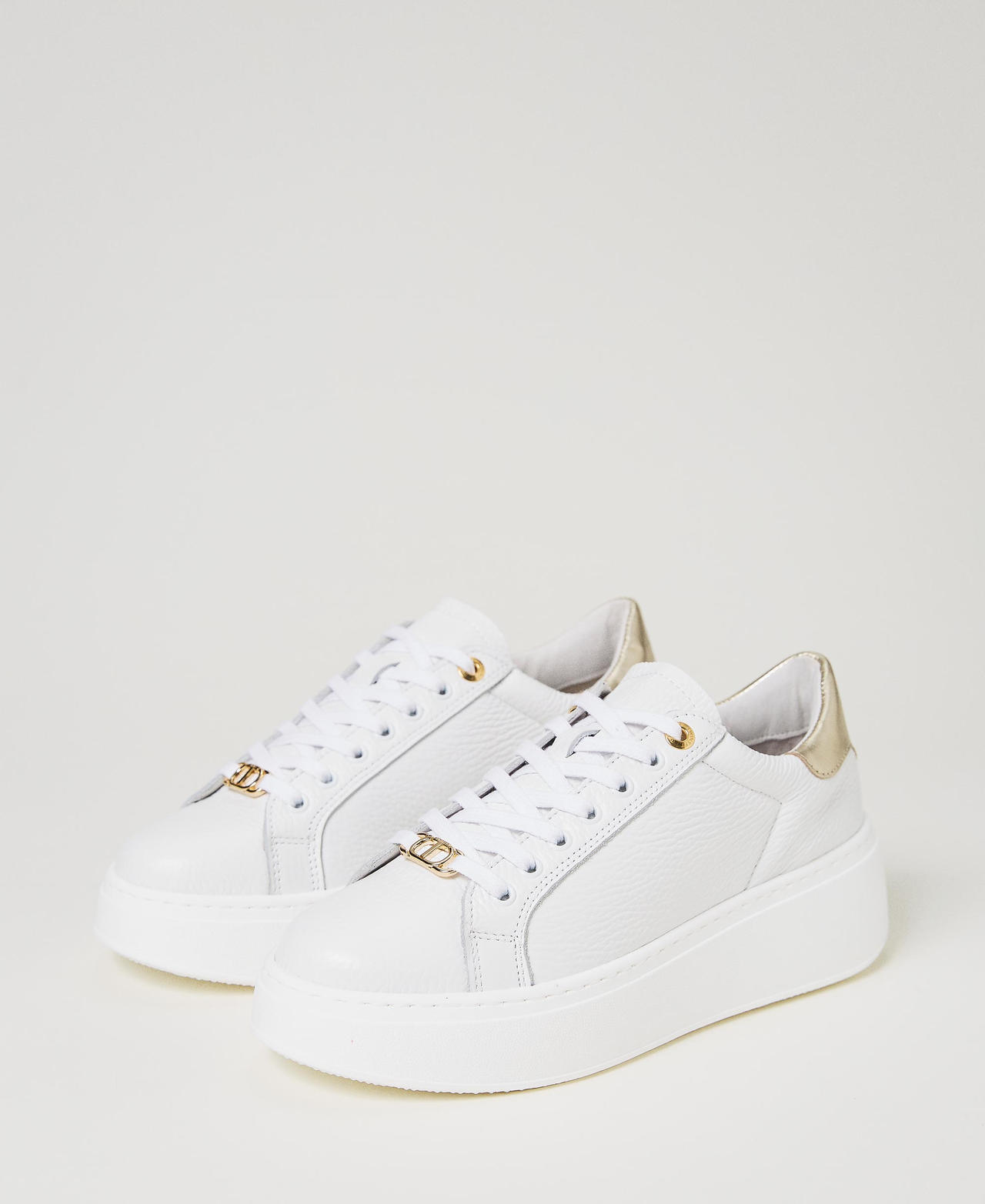 Sneakers in pelle con retro a contrasto Bicolor Bianco Ottico / Oro Donna 231TCP110_07049_02