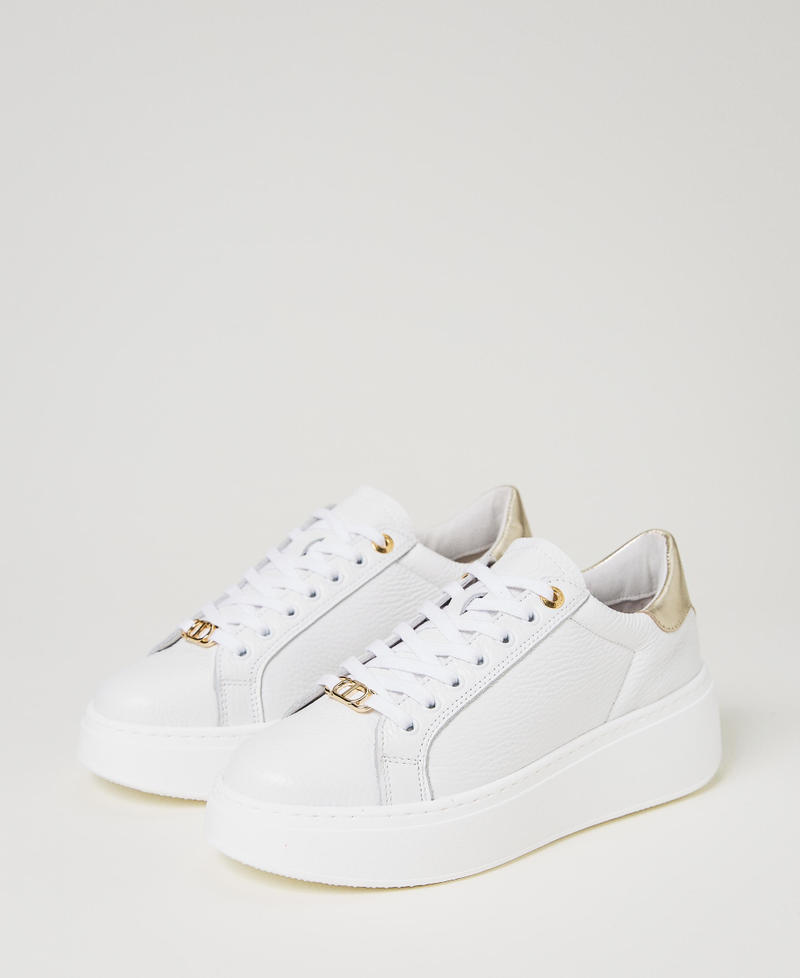 Sneakers in pelle con retro a contrasto Bicolor Bianco Ottico / Oro Donna 231TCP110_07049_02